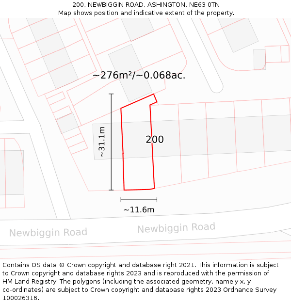200, NEWBIGGIN ROAD, ASHINGTON, NE63 0TN: Plot and title map