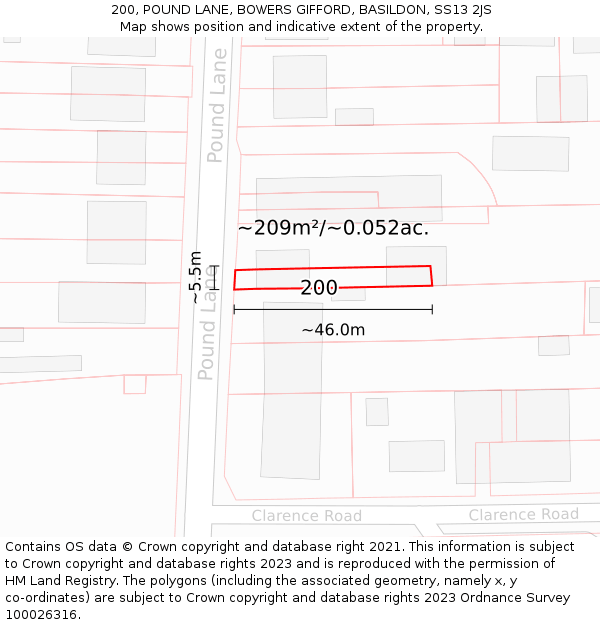 200, POUND LANE, BOWERS GIFFORD, BASILDON, SS13 2JS: Plot and title map