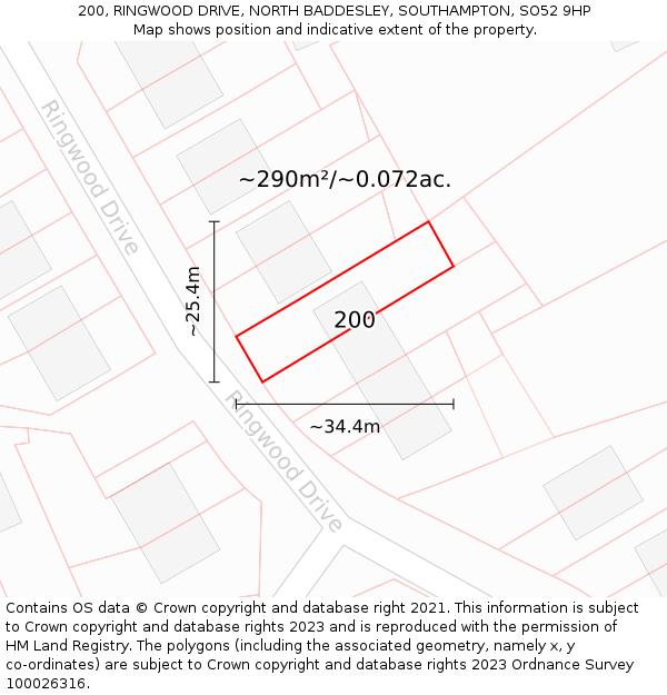 200, RINGWOOD DRIVE, NORTH BADDESLEY, SOUTHAMPTON, SO52 9HP: Plot and title map