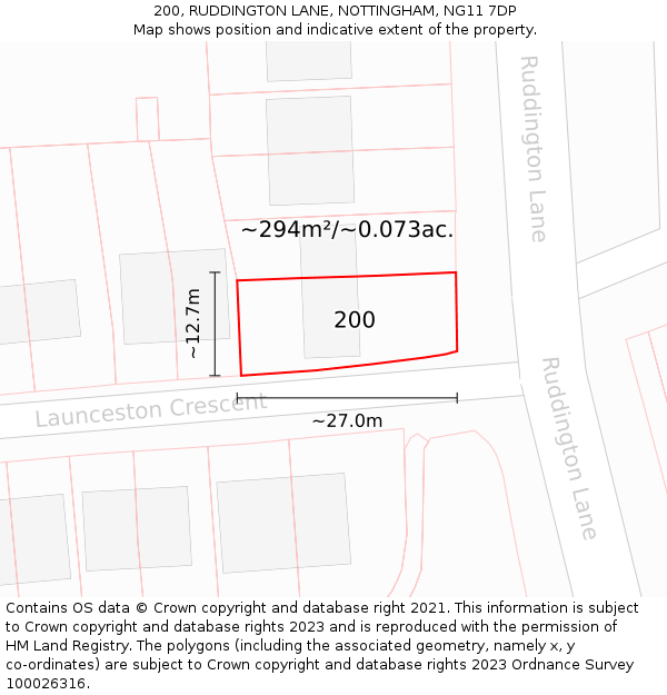 200, RUDDINGTON LANE, NOTTINGHAM, NG11 7DP: Plot and title map