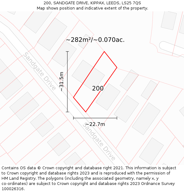 200, SANDGATE DRIVE, KIPPAX, LEEDS, LS25 7QS: Plot and title map