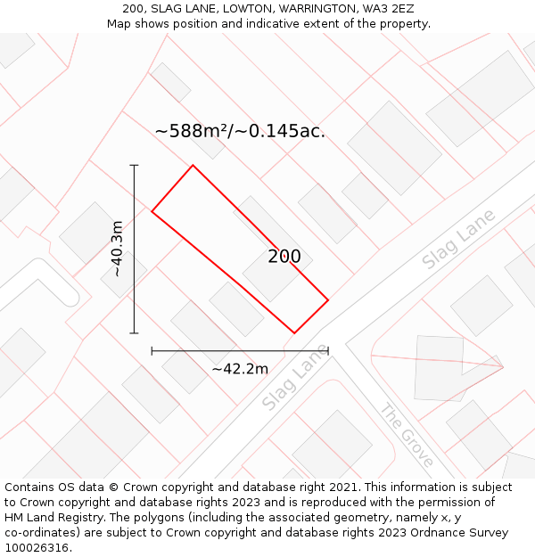 200, SLAG LANE, LOWTON, WARRINGTON, WA3 2EZ: Plot and title map