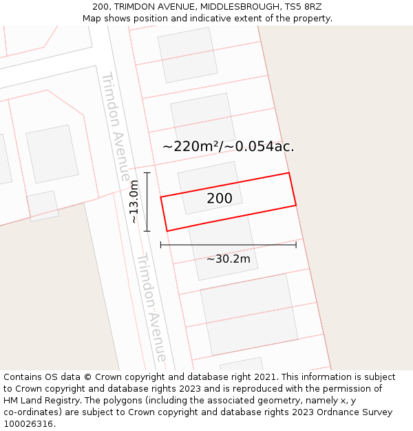 200, TRIMDON AVENUE, MIDDLESBROUGH, TS5 8RZ: Plot and title map