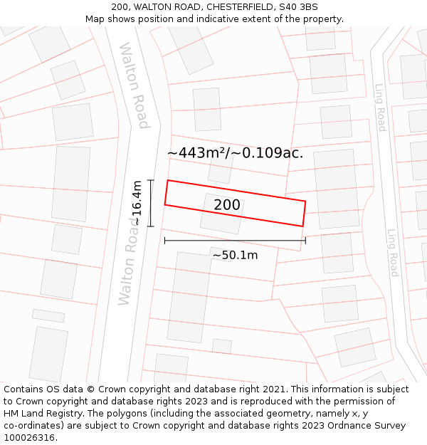 200, WALTON ROAD, CHESTERFIELD, S40 3BS: Plot and title map