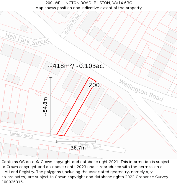 200, WELLINGTON ROAD, BILSTON, WV14 6BG: Plot and title map