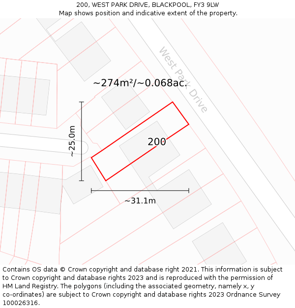 200, WEST PARK DRIVE, BLACKPOOL, FY3 9LW: Plot and title map