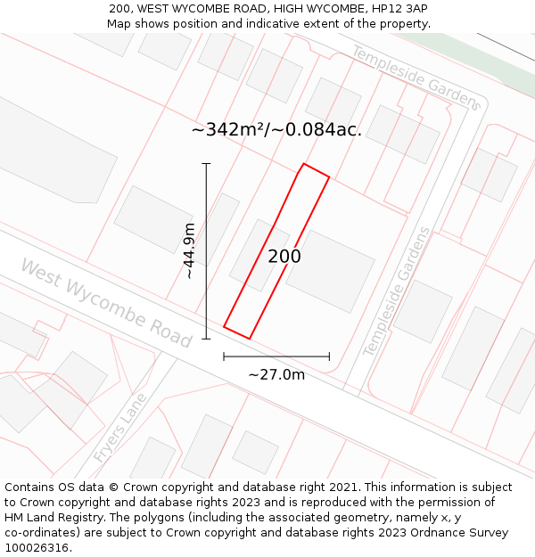 200, WEST WYCOMBE ROAD, HIGH WYCOMBE, HP12 3AP: Plot and title map