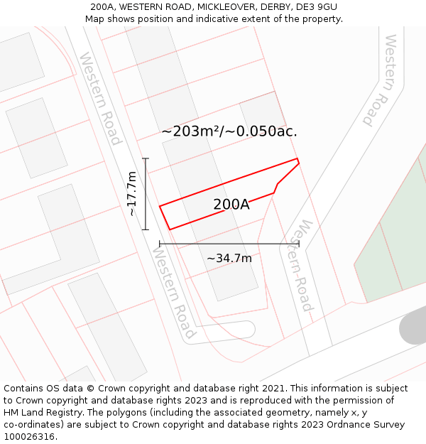 200A, WESTERN ROAD, MICKLEOVER, DERBY, DE3 9GU: Plot and title map