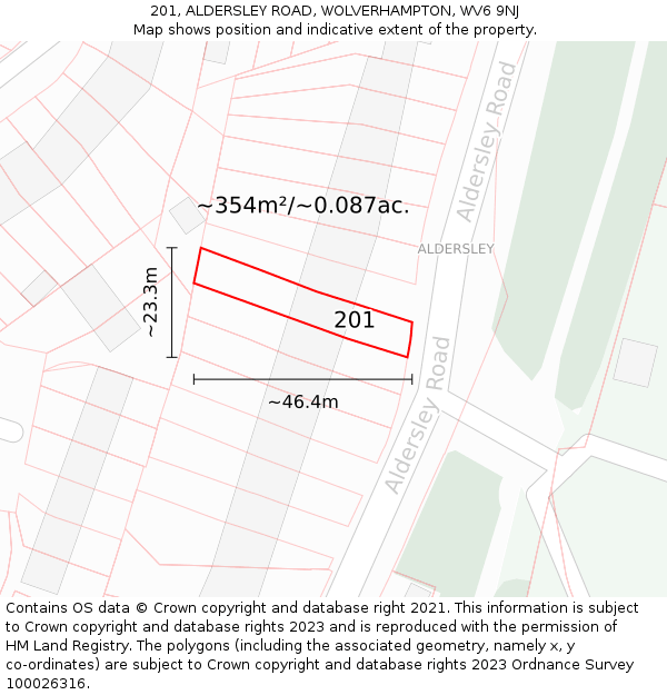 201, ALDERSLEY ROAD, WOLVERHAMPTON, WV6 9NJ: Plot and title map