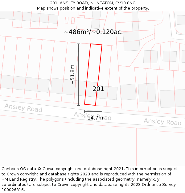 201, ANSLEY ROAD, NUNEATON, CV10 8NG: Plot and title map