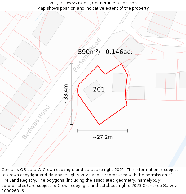 201, BEDWAS ROAD, CAERPHILLY, CF83 3AR: Plot and title map