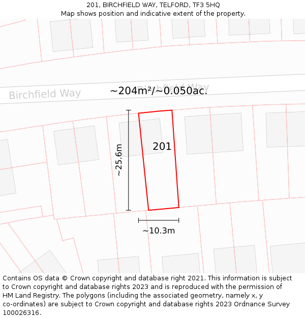 201, BIRCHFIELD WAY, TELFORD, TF3 5HQ: Plot and title map