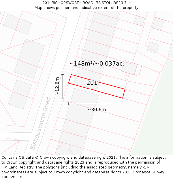 201, BISHOPSWORTH ROAD, BRISTOL, BS13 7LH: Plot and title map