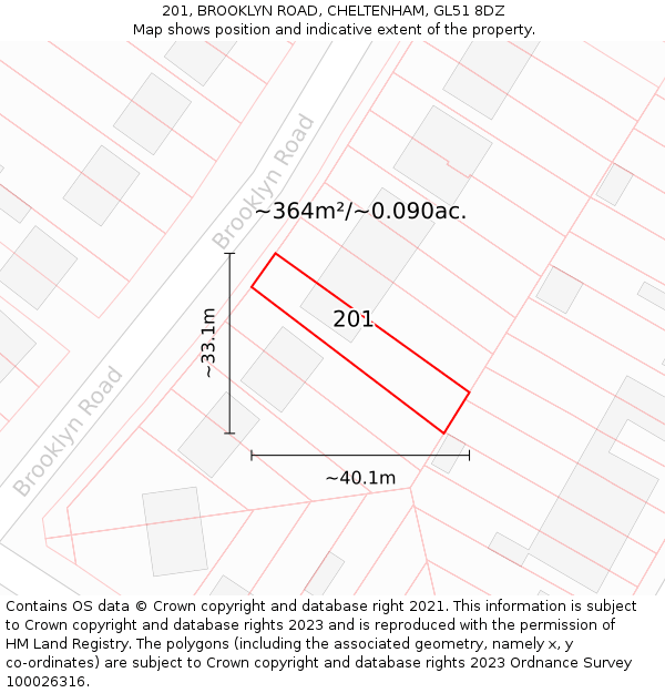 201, BROOKLYN ROAD, CHELTENHAM, GL51 8DZ: Plot and title map