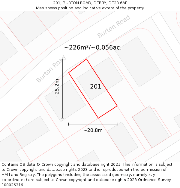 201, BURTON ROAD, DERBY, DE23 6AE: Plot and title map