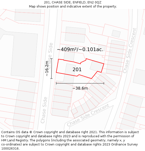 201, CHASE SIDE, ENFIELD, EN2 0QZ: Plot and title map