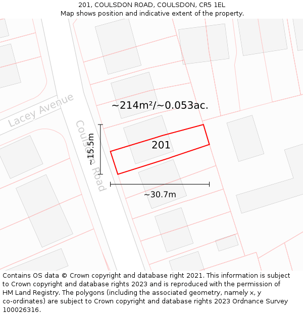 201, COULSDON ROAD, COULSDON, CR5 1EL: Plot and title map