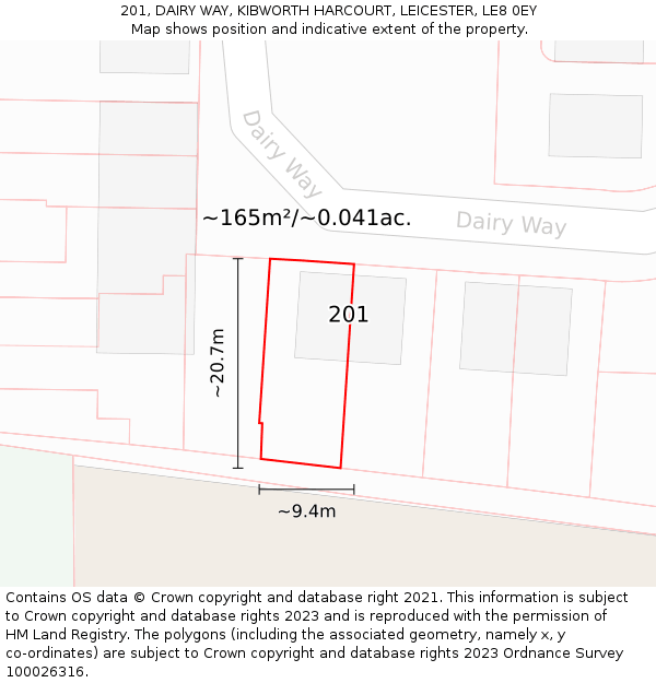 201, DAIRY WAY, KIBWORTH HARCOURT, LEICESTER, LE8 0EY: Plot and title map