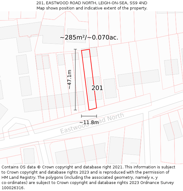 201, EASTWOOD ROAD NORTH, LEIGH-ON-SEA, SS9 4ND: Plot and title map