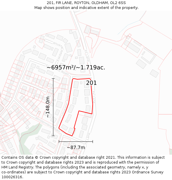 201, FIR LANE, ROYTON, OLDHAM, OL2 6SS: Plot and title map