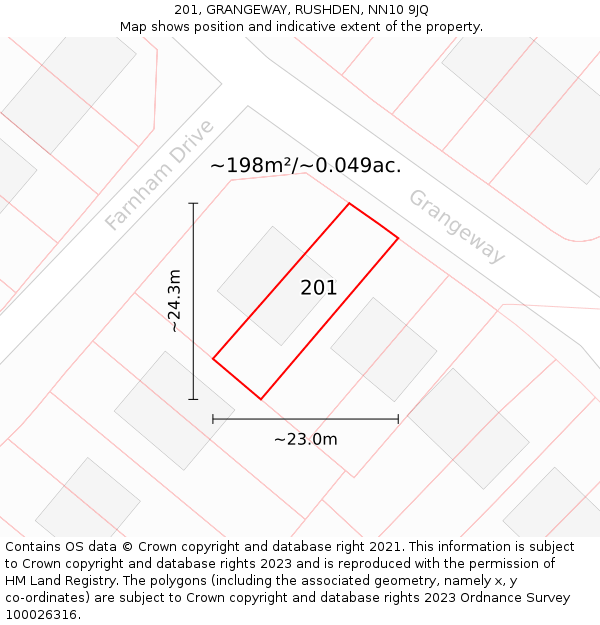 201, GRANGEWAY, RUSHDEN, NN10 9JQ: Plot and title map