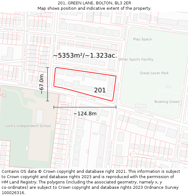 201, GREEN LANE, BOLTON, BL3 2ER: Plot and title map