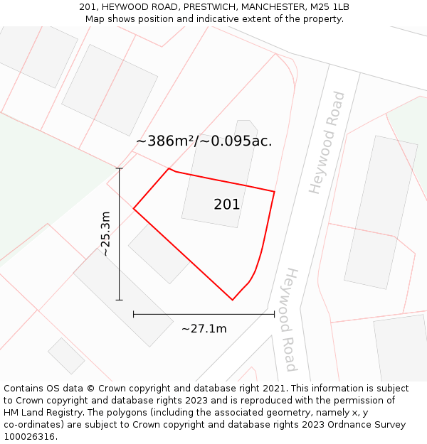 201, HEYWOOD ROAD, PRESTWICH, MANCHESTER, M25 1LB: Plot and title map