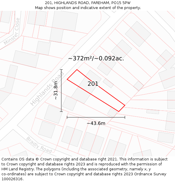 201, HIGHLANDS ROAD, FAREHAM, PO15 5PW: Plot and title map