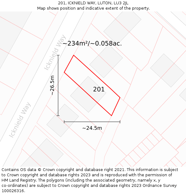 201, ICKNIELD WAY, LUTON, LU3 2JL: Plot and title map