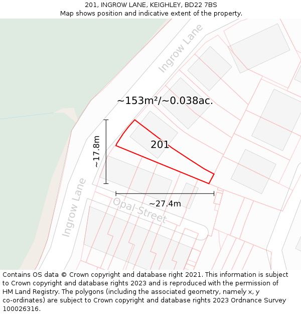 201, INGROW LANE, KEIGHLEY, BD22 7BS: Plot and title map