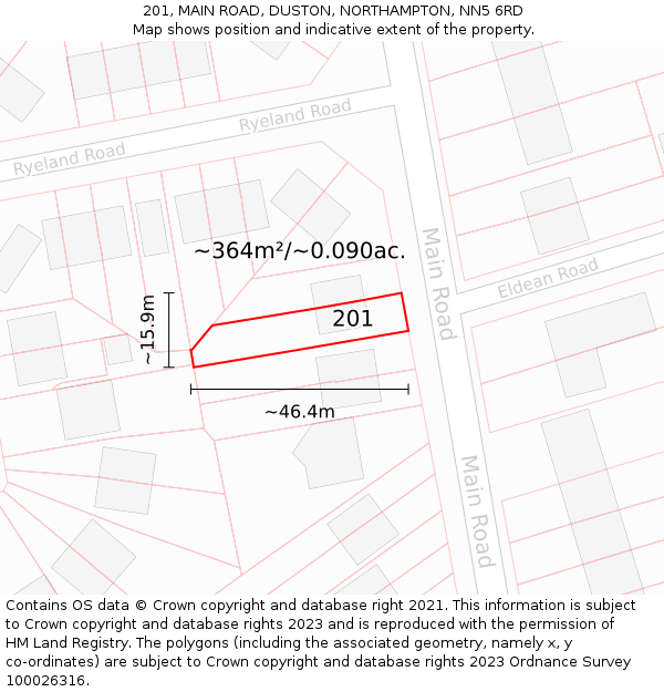 201, MAIN ROAD, DUSTON, NORTHAMPTON, NN5 6RD: Plot and title map