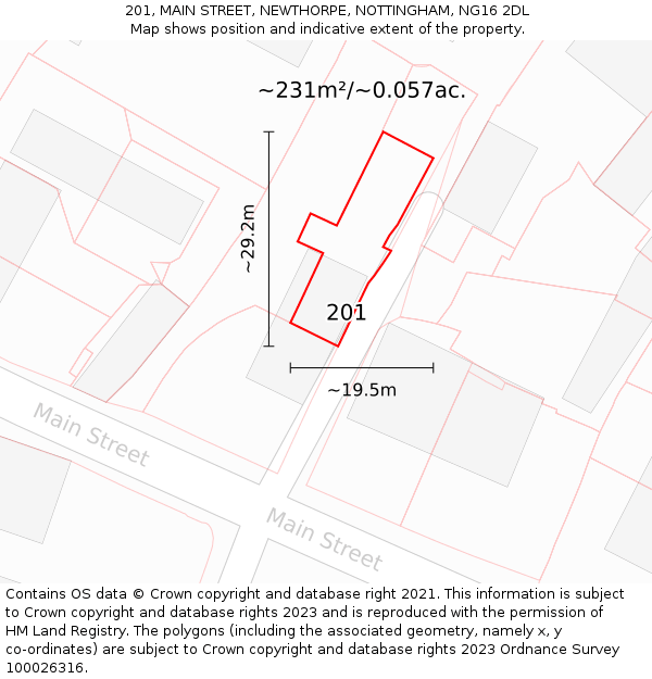 201, MAIN STREET, NEWTHORPE, NOTTINGHAM, NG16 2DL: Plot and title map