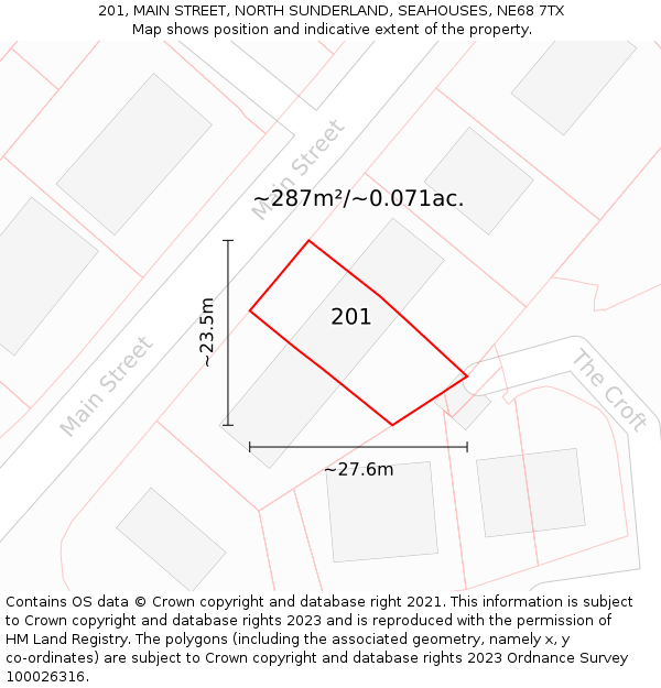 201, MAIN STREET, NORTH SUNDERLAND, SEAHOUSES, NE68 7TX: Plot and title map