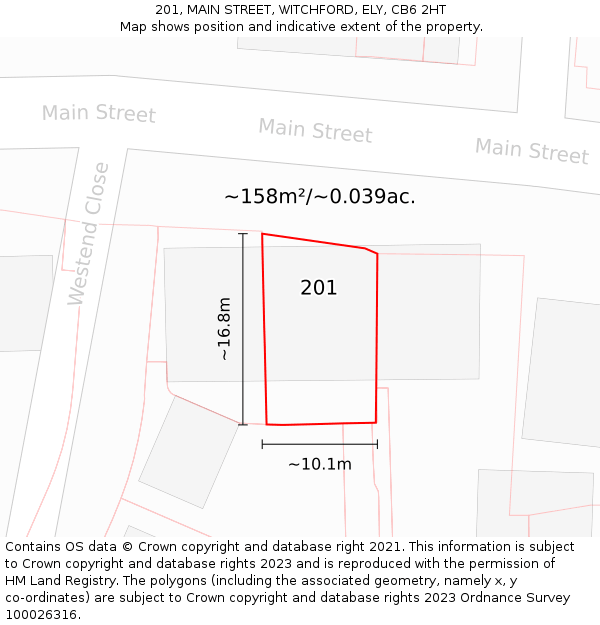 201, MAIN STREET, WITCHFORD, ELY, CB6 2HT: Plot and title map