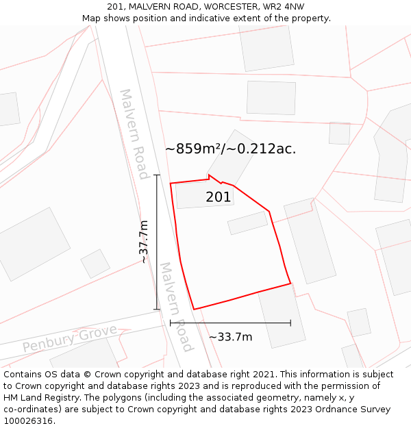 201, MALVERN ROAD, WORCESTER, WR2 4NW: Plot and title map