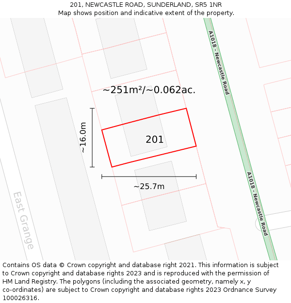 201, NEWCASTLE ROAD, SUNDERLAND, SR5 1NR: Plot and title map