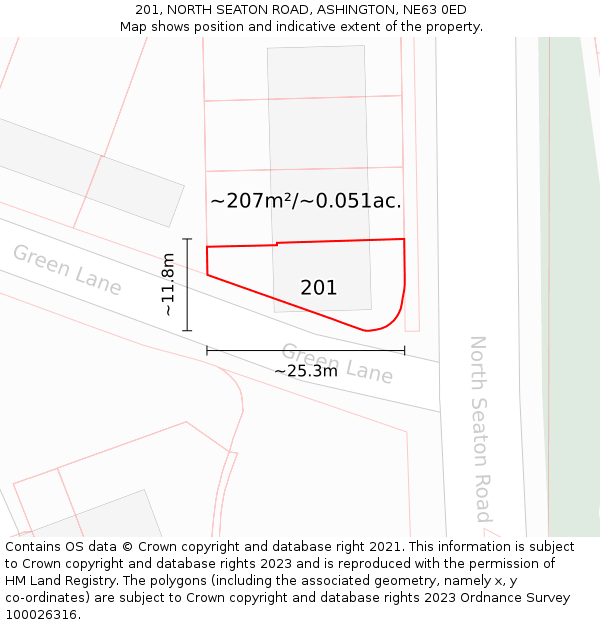 201, NORTH SEATON ROAD, ASHINGTON, NE63 0ED: Plot and title map