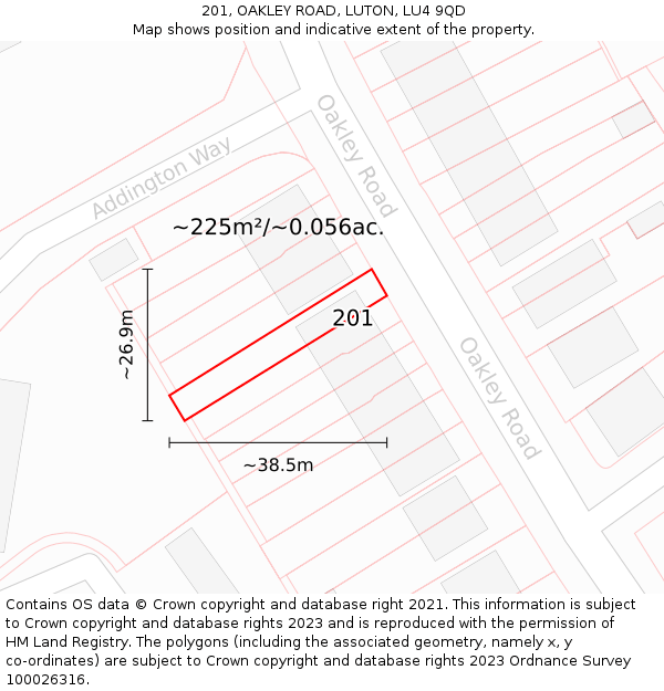 201, OAKLEY ROAD, LUTON, LU4 9QD: Plot and title map