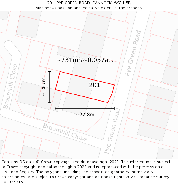 201, PYE GREEN ROAD, CANNOCK, WS11 5RJ: Plot and title map