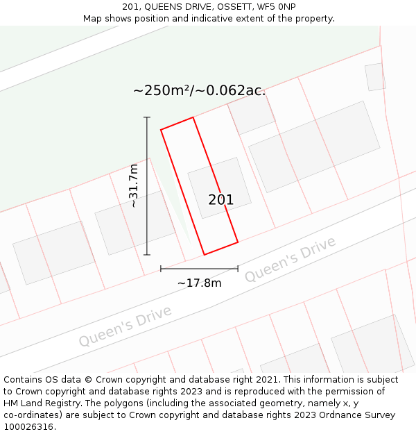 201, QUEENS DRIVE, OSSETT, WF5 0NP: Plot and title map