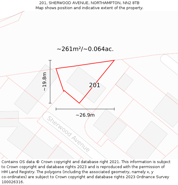 201, SHERWOOD AVENUE, NORTHAMPTON, NN2 8TB: Plot and title map