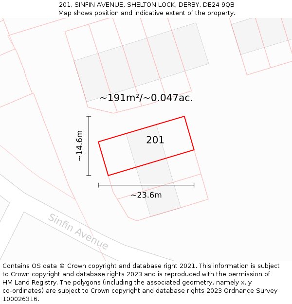 201, SINFIN AVENUE, SHELTON LOCK, DERBY, DE24 9QB: Plot and title map