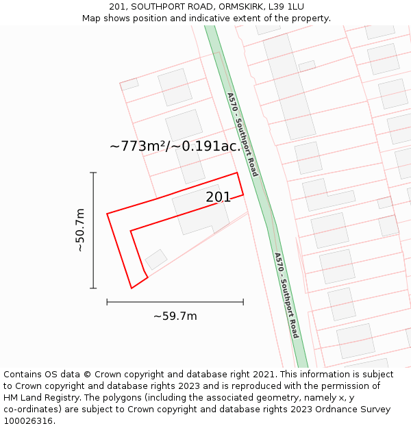 201, SOUTHPORT ROAD, ORMSKIRK, L39 1LU: Plot and title map