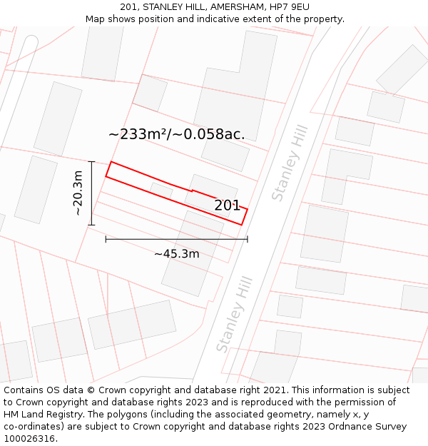 201, STANLEY HILL, AMERSHAM, HP7 9EU: Plot and title map