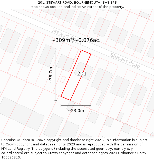 201, STEWART ROAD, BOURNEMOUTH, BH8 8PB: Plot and title map