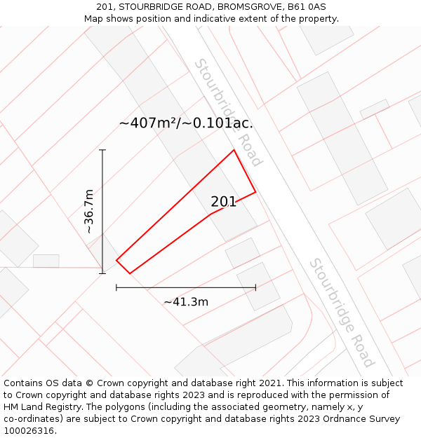 201, STOURBRIDGE ROAD, BROMSGROVE, B61 0AS: Plot and title map