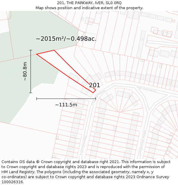 201, THE PARKWAY, IVER, SL0 0RQ: Plot and title map