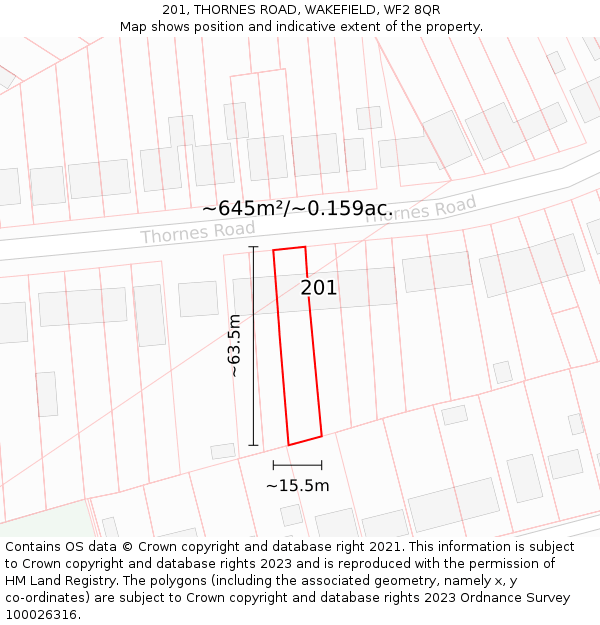 201, THORNES ROAD, WAKEFIELD, WF2 8QR: Plot and title map