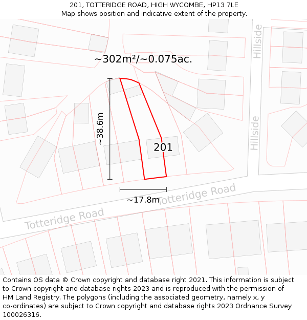 201, TOTTERIDGE ROAD, HIGH WYCOMBE, HP13 7LE: Plot and title map