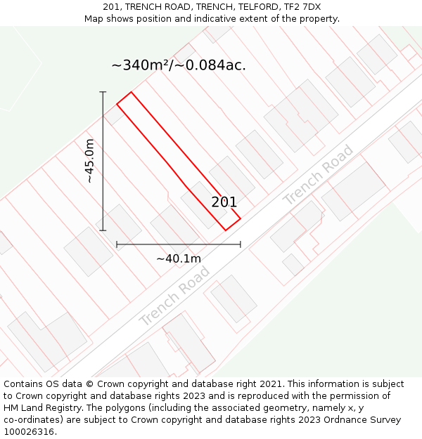 201, TRENCH ROAD, TRENCH, TELFORD, TF2 7DX: Plot and title map